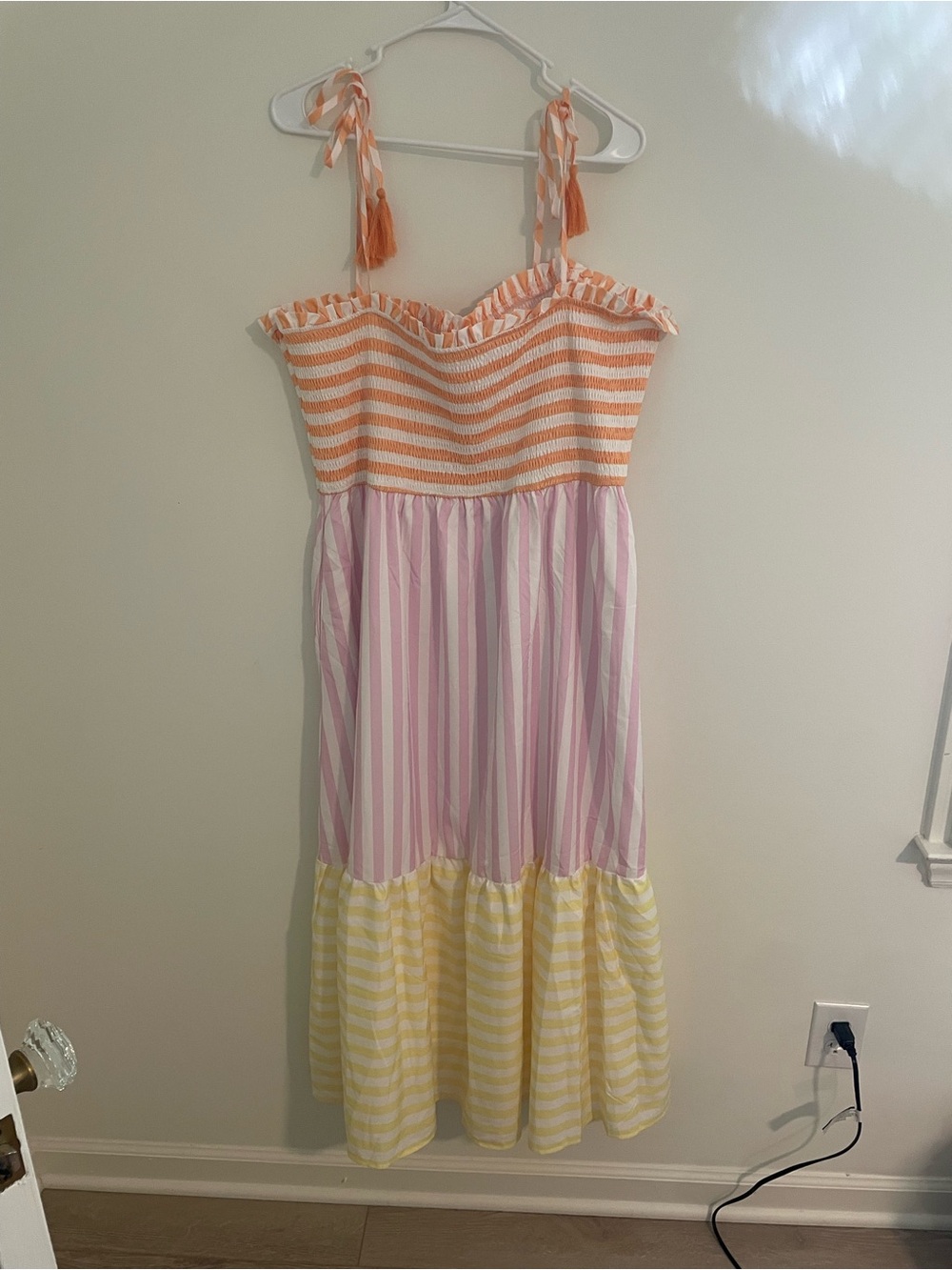 Chic Soul Striped Tiered Maxi Dress - Orange, Pink & Yellow